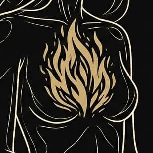 A body silhouette with a golden flame in the chest, the internal state shifting.