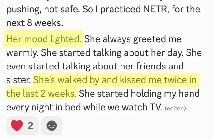 Her mood lightened.