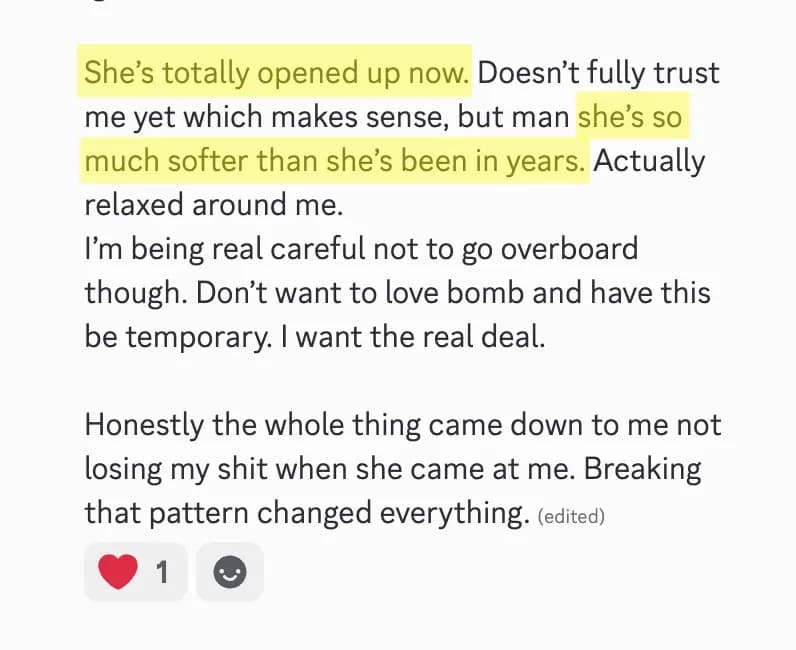She is totally opened up now.