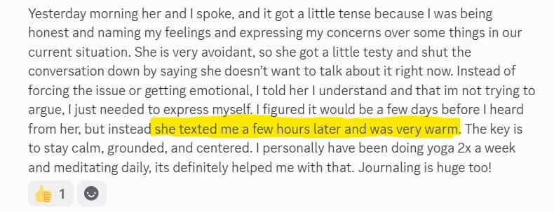 Community member sharing how mirroring and validating changed the way his wife responds