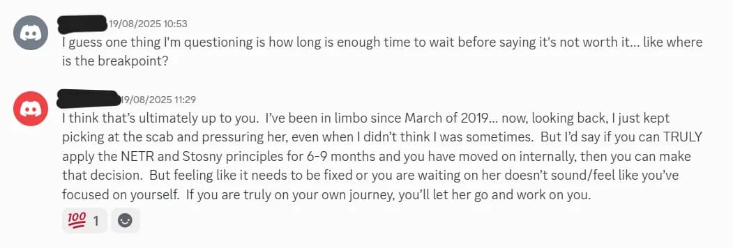 Community member sharing how staying calm led to her texting back warmly hours later