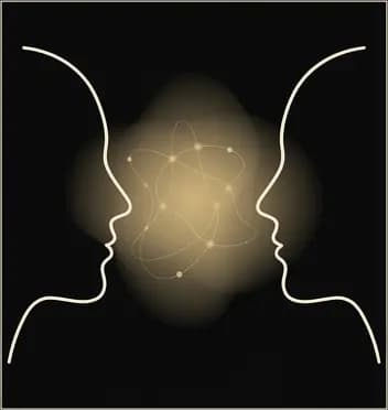 Two profiles facing each other with a warm field of connection between them.